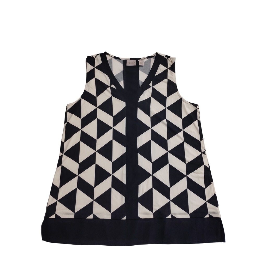 Easywear by Chicos Geometric Triangle Print Sleeveless V-Neck Tunic Top Size 1 M